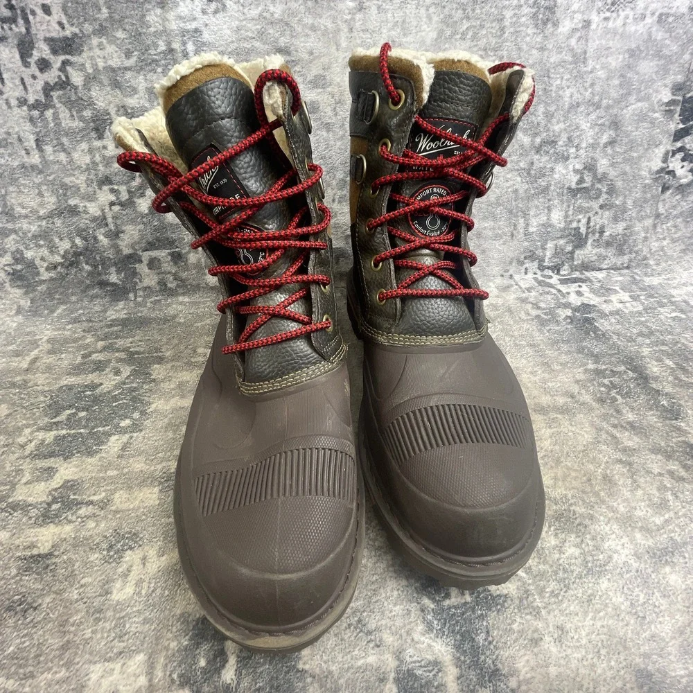Woolrich Mens 11.5 Fully Wooly Waterproof Snow Boots Brown Leather Duck Boots